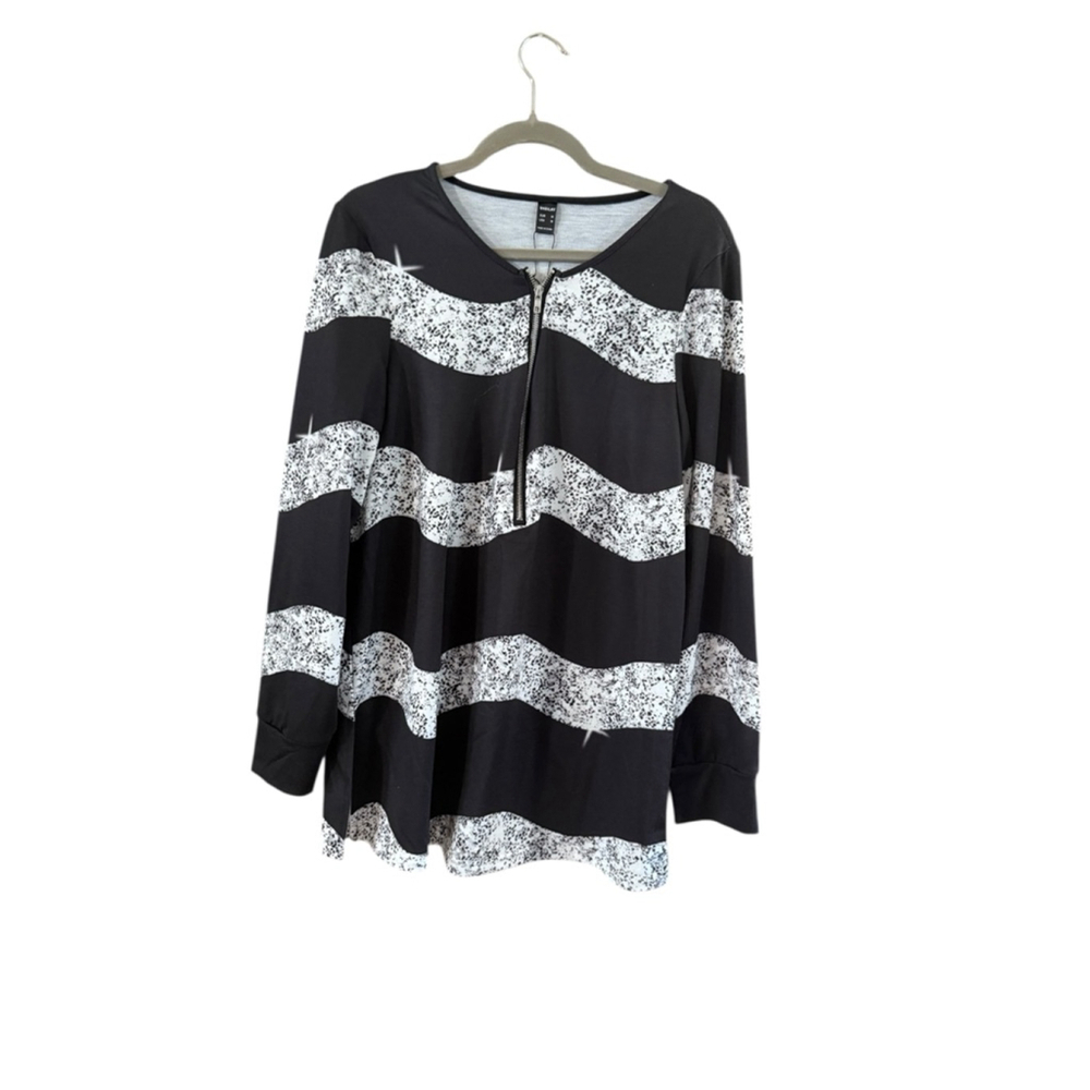 Women's SHEILAY Black & White Striped Long Sleeve Tee M - Picture 7 of 8